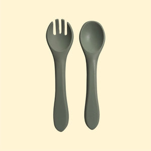 Ash & Co Nursing & Feeding Silicone Scooped Suction Bowl & Cutlery Set : Sage