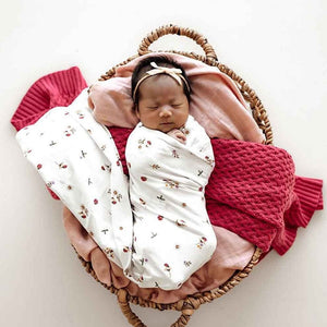 Snuggle Hunny Kids Swaddling & Receiving Blankets Jersey Wrap & Topknot Set : Ladybug