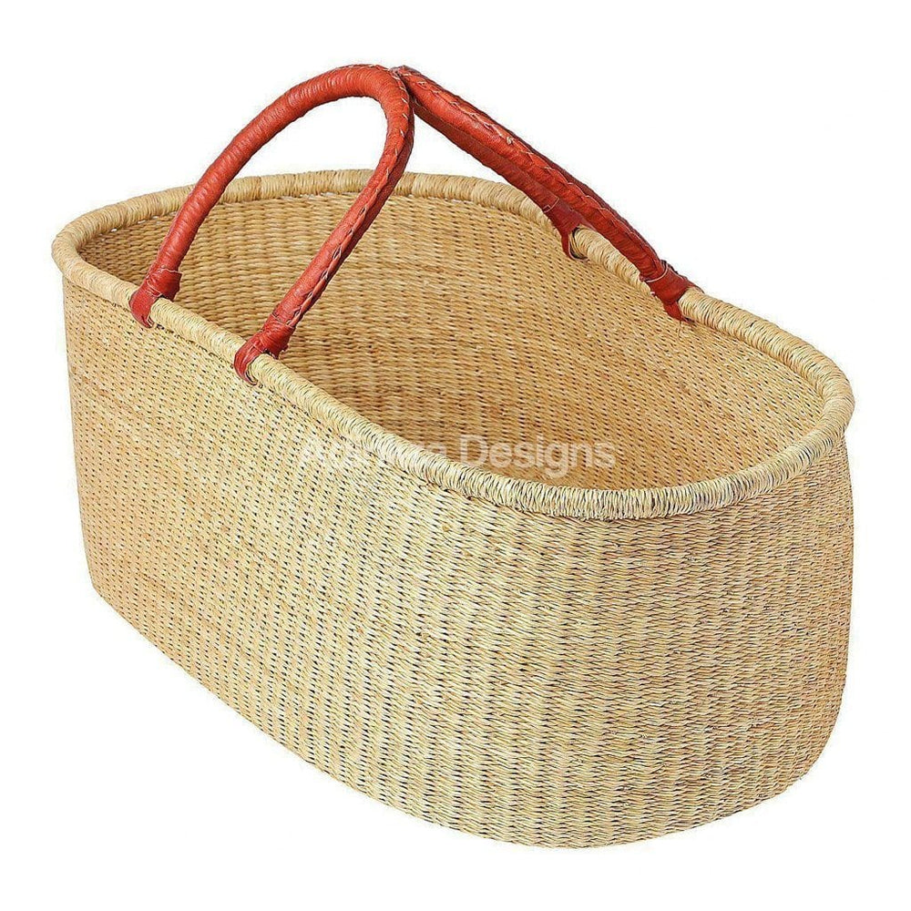 Bundle | Traditional African Moses Basket - Natural with Tan Handles Nursery Adinkra Designs 