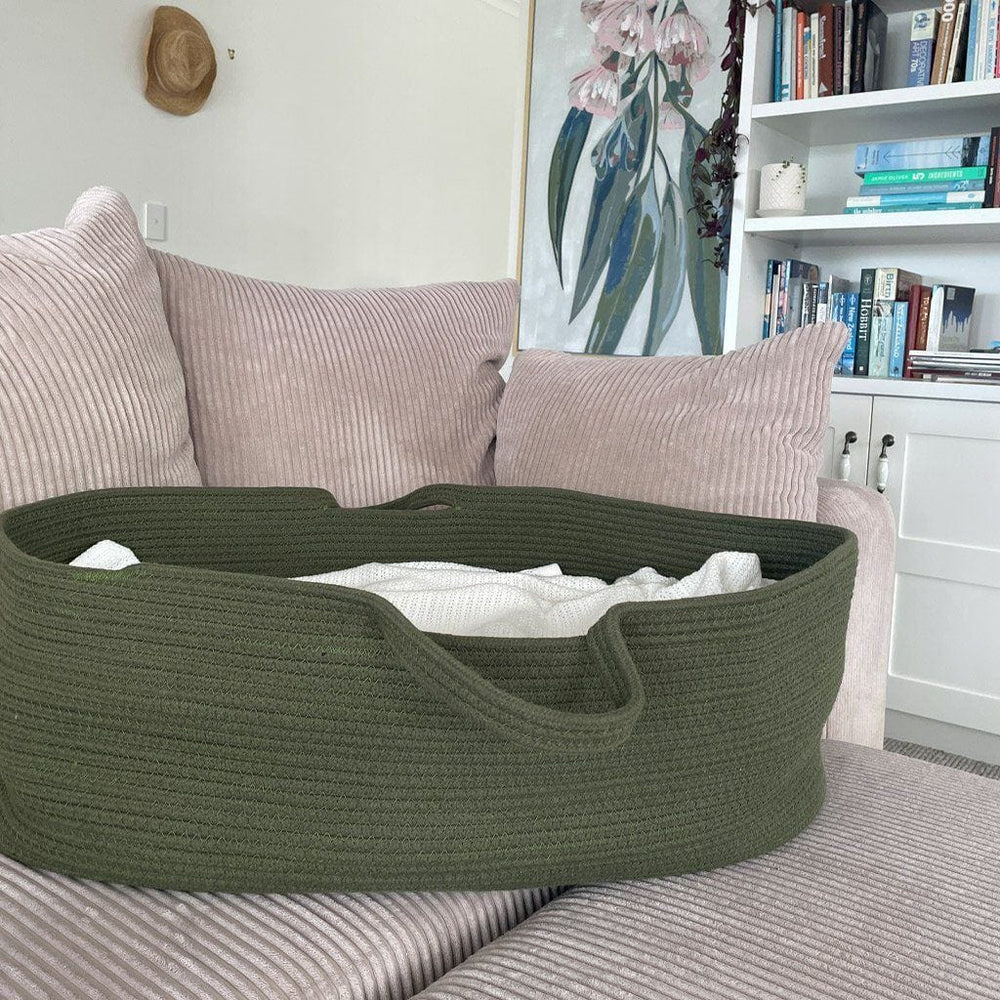Bundle | Cotton Moses Basket - Olive Nursery Ecosprout 