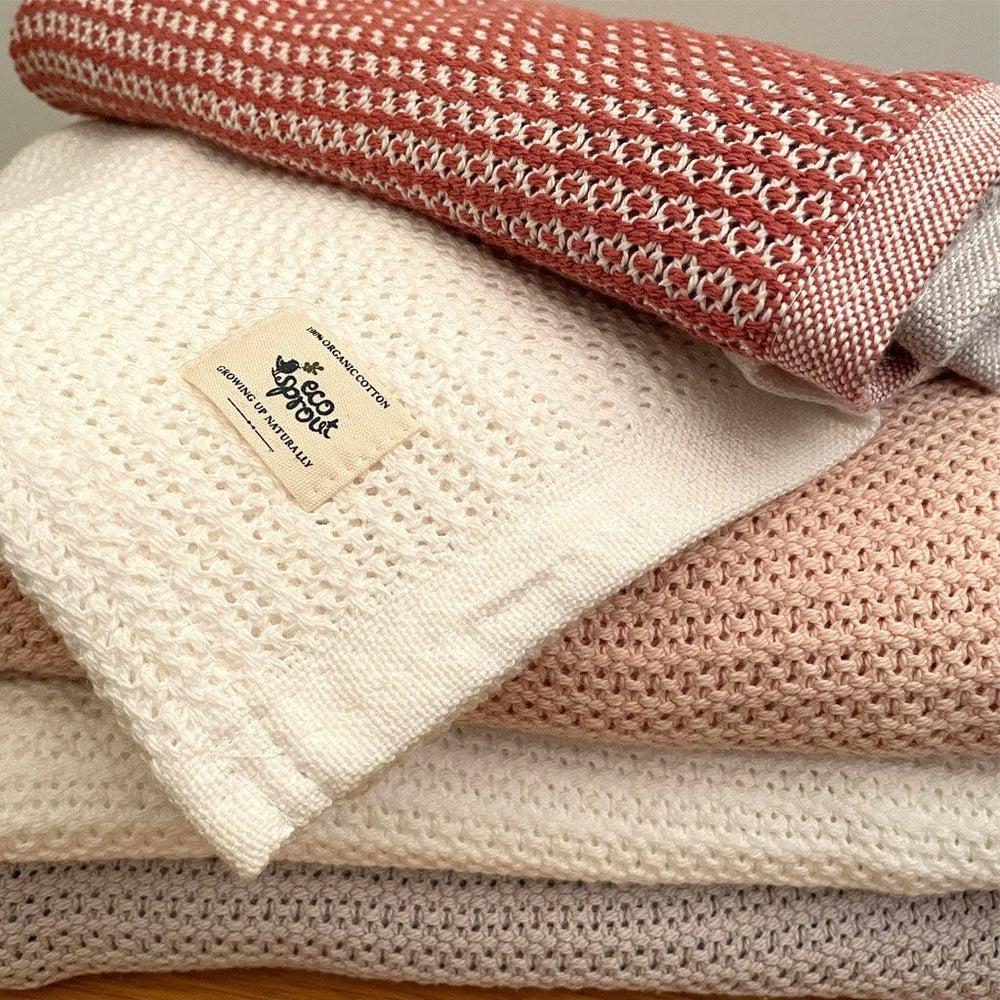 Organic Cotton Cellular Cot Blanket : Blush Stripe Blanket Ecosprout 