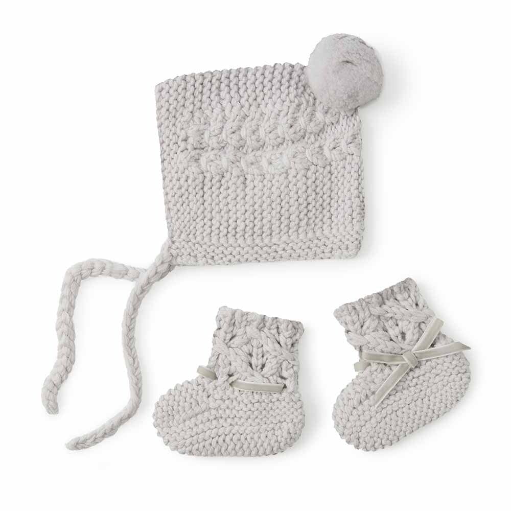 Snuggle Hunny Kids Baby Accessory Merino Bonnet and Booties Set : Grey