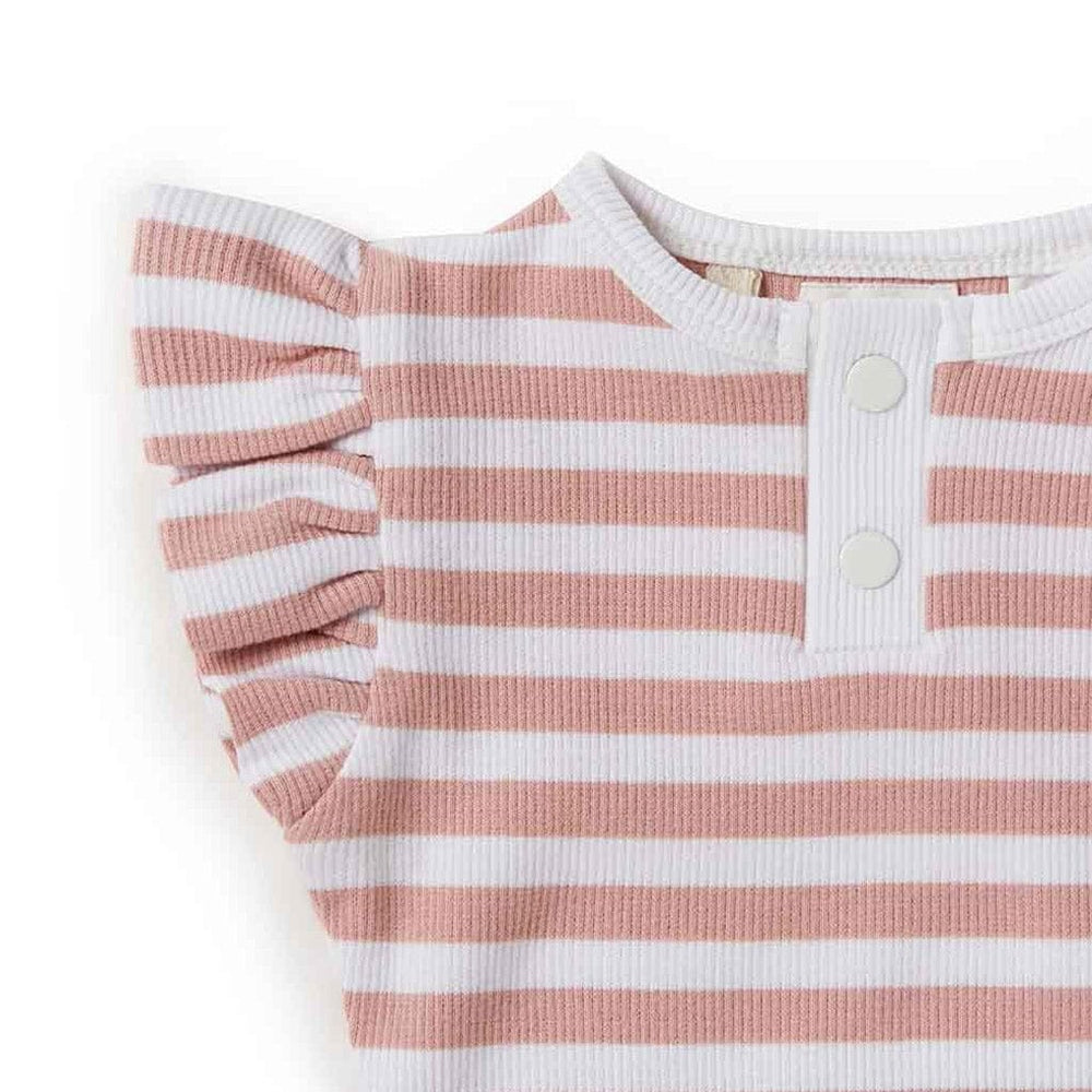 Snuggle Hunny Kids Clothing Organic Cotton Short Sleeve Bodysuit : Rose Stripe