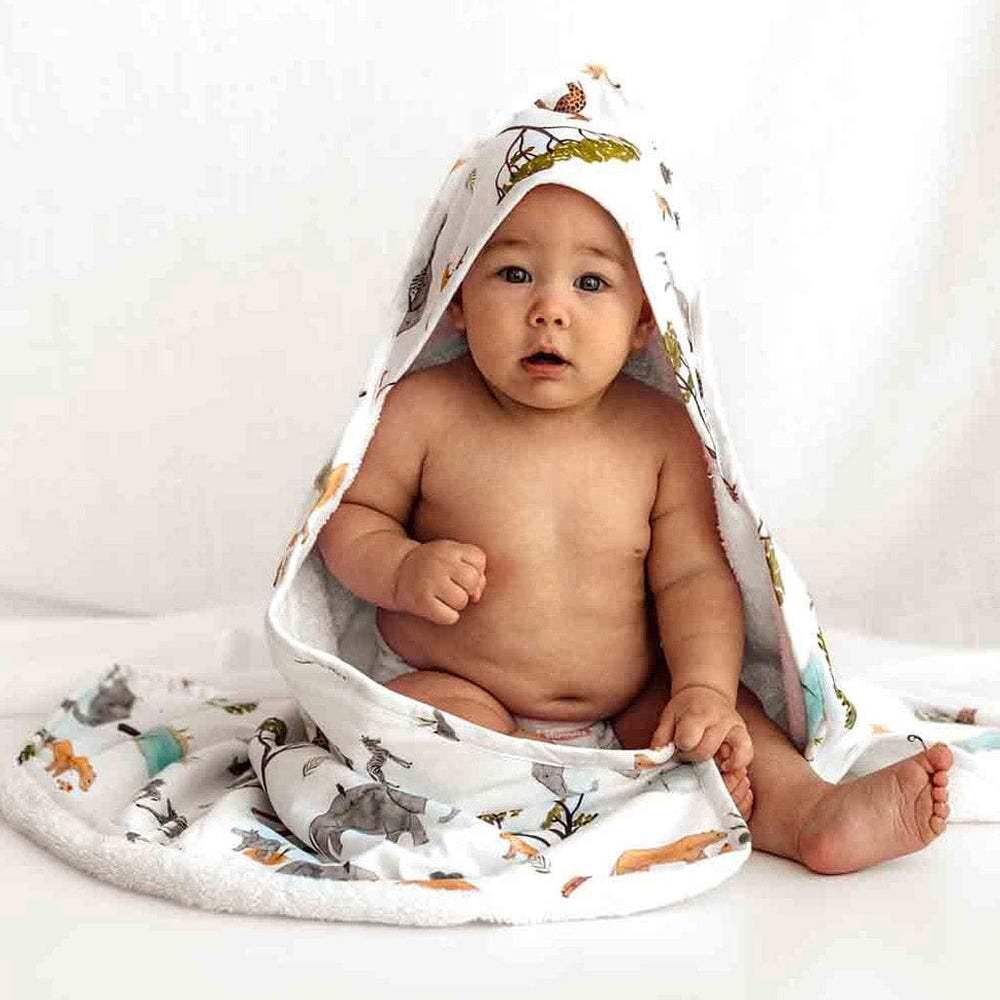 Snuggle Hunny Kids Baby Towel Organic Hooded Bath Towel : Safari