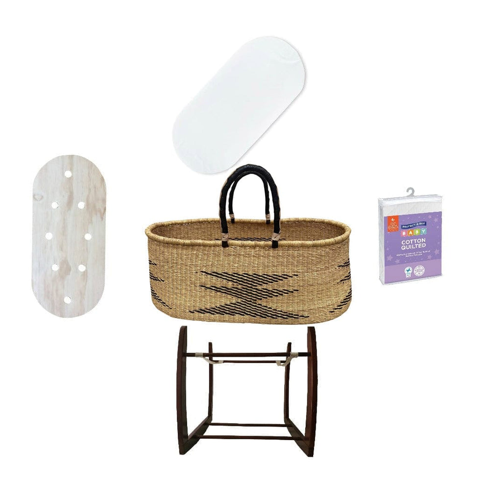Adinkra Designs Bassinets & Cradles Bundle | Co-Sleeper Bolga Moses Basket - Daiki with Black Handles