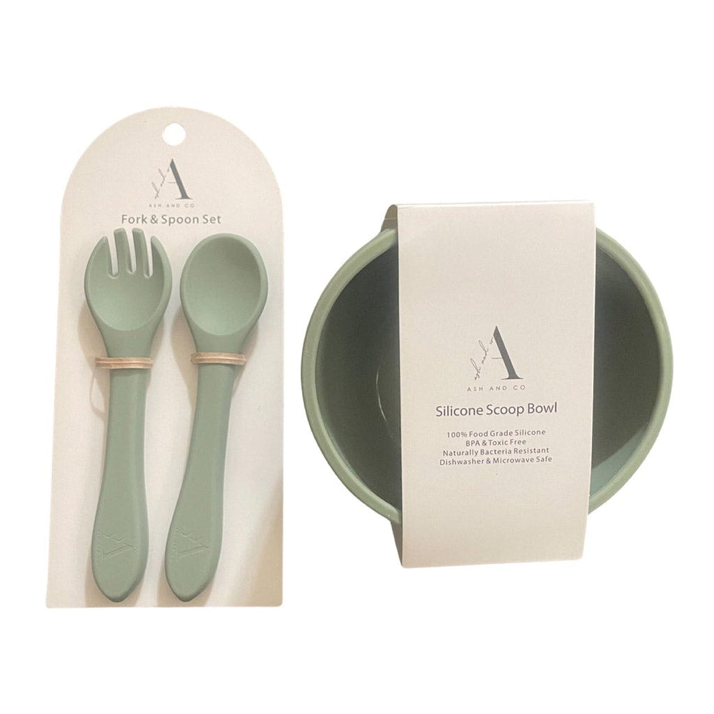 
            
                Load image into Gallery viewer, Ash &amp;amp; Co Nursing &amp;amp; Feeding Silicone Scooped Suction Bowl &amp;amp; Cutlery Set : Sage
            
        
