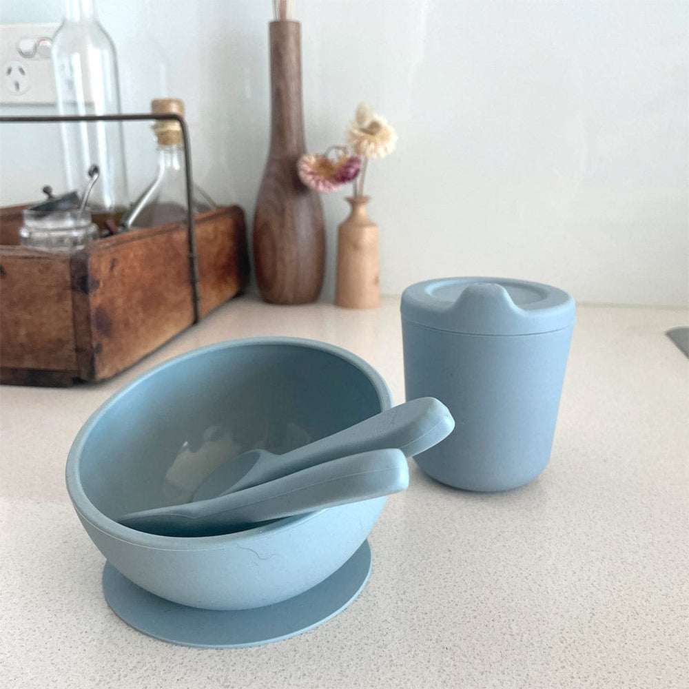 
            
                Load image into Gallery viewer, Ash &amp;amp; Co Nursing &amp;amp; Feeding Silicone Scooped Suction Bowl &amp;amp; Cutlery Set : Sky
            
        