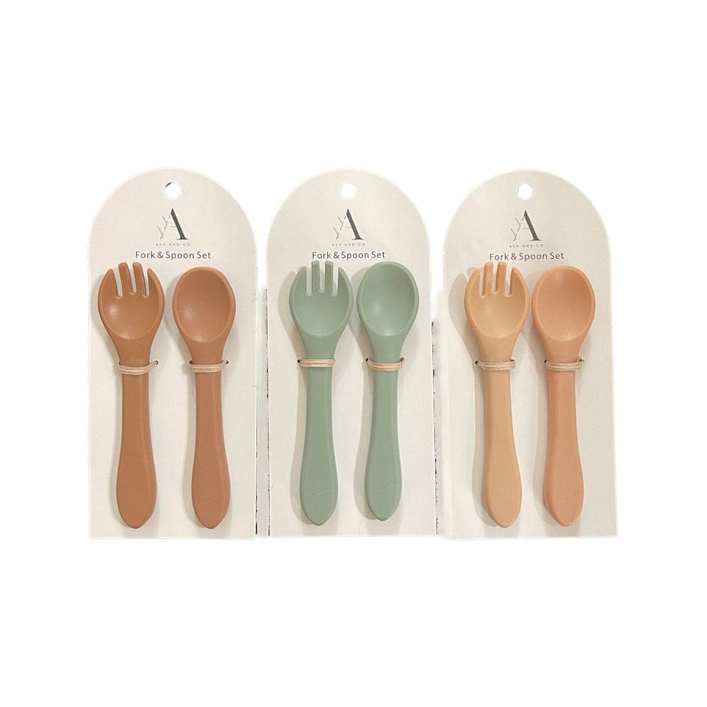 Ash & Co Nursing & Feeding Silicone Two Piece Cutlery Set : Mocha