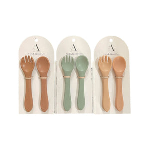 Ash & Co Nursing & Feeding Silicone Two Piece Cutlery Set : Mocha