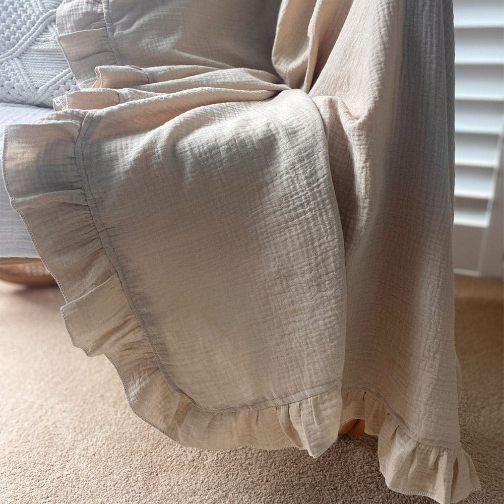 
            
                Load image into Gallery viewer, Ecosprout Linens &amp;amp; Bedding Bassinet Muslin Blanket with Ruffled Edge : Hazelnut
            
        