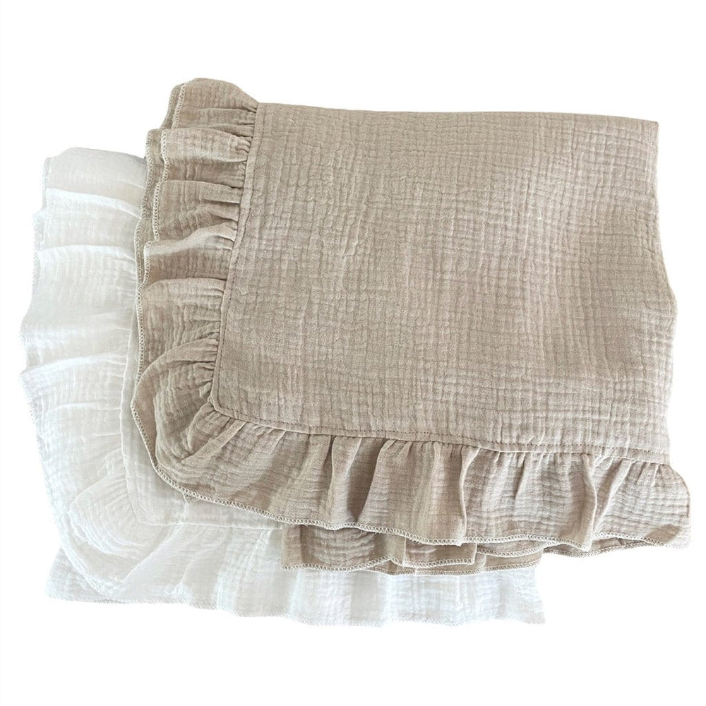
            
                Load image into Gallery viewer, Ecosprout Linens &amp;amp; Bedding Bassinet Muslin Blanket with Ruffled Edge : Hazelnut
            
        