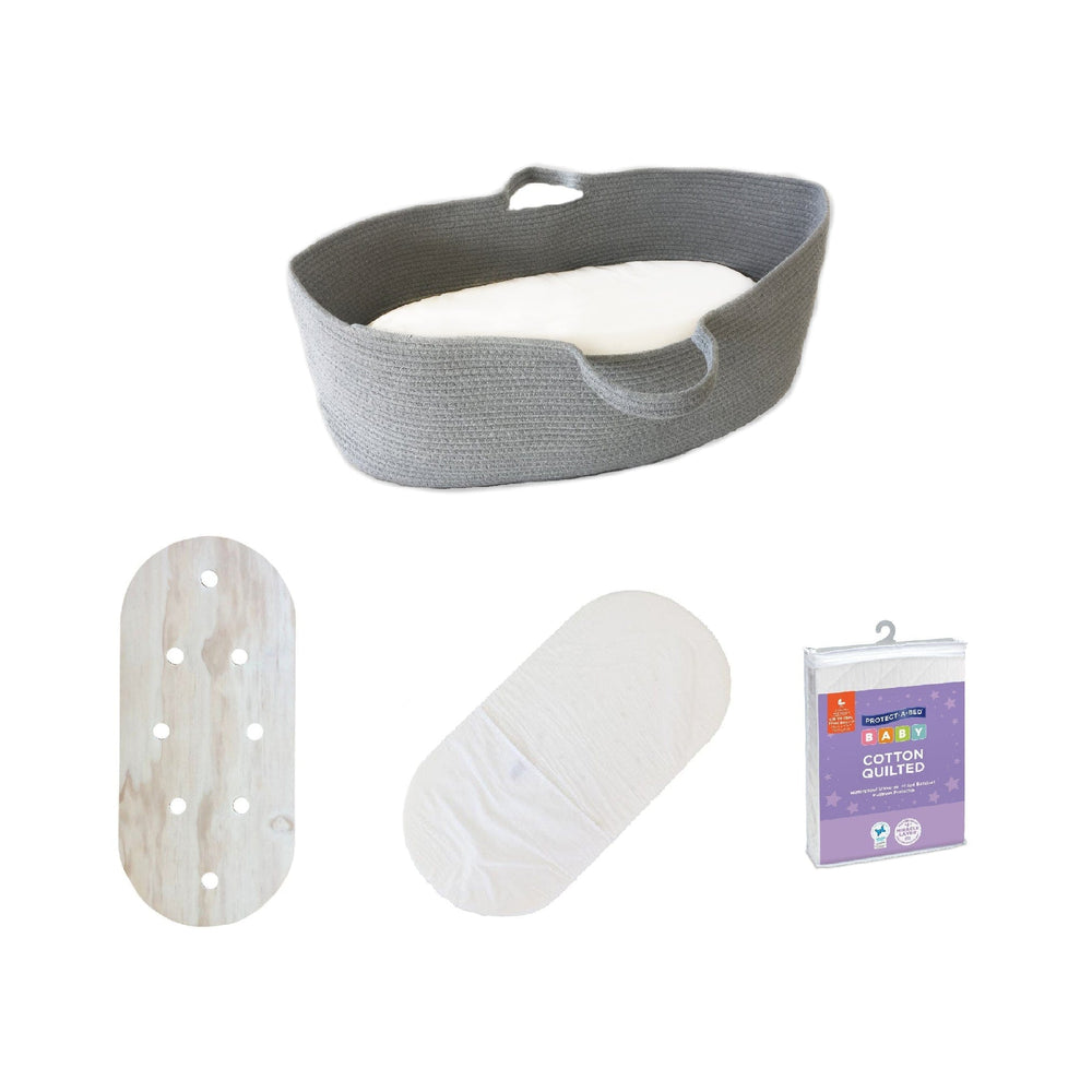 Ecosprout Bassinets & Cradles Foam Mattress Bundle | Co-Sleeper Moses Basket - Dove Grey