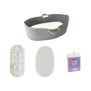 Ecosprout Bassinets & Cradles Latex Wool Mattress Bundle | Co-Sleeper Moses Basket - Dove Grey