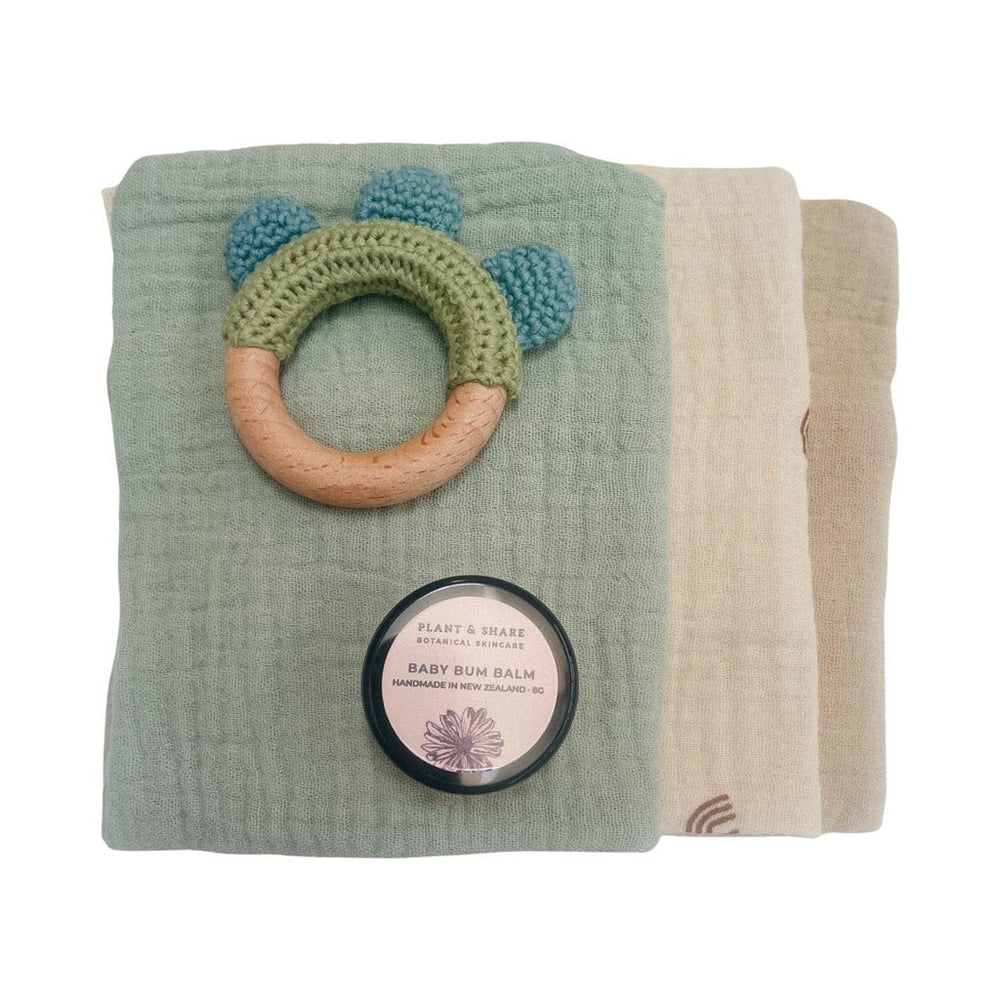 Ecosprout Baby Gift Sets Gift Box : 3 Pk Cloths & Sage Crochet Teether