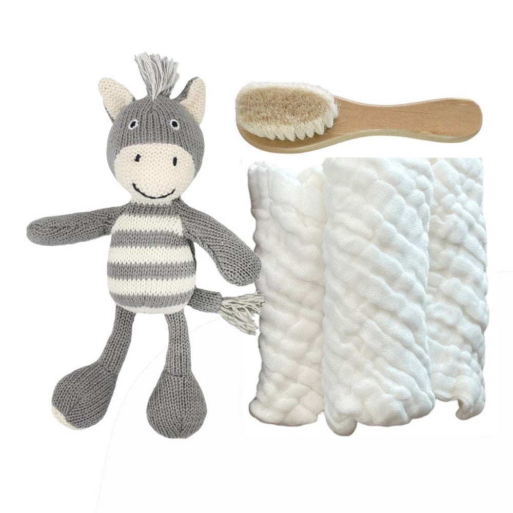 Ecosprout Baby Gift Sets Gift Box : Bowie Zebra Rattle & Muslin Cloths