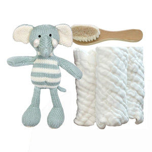 Ecosprout Baby Gift Sets Gift Box : Charlie Elephant Rattle & Muslin Cloths