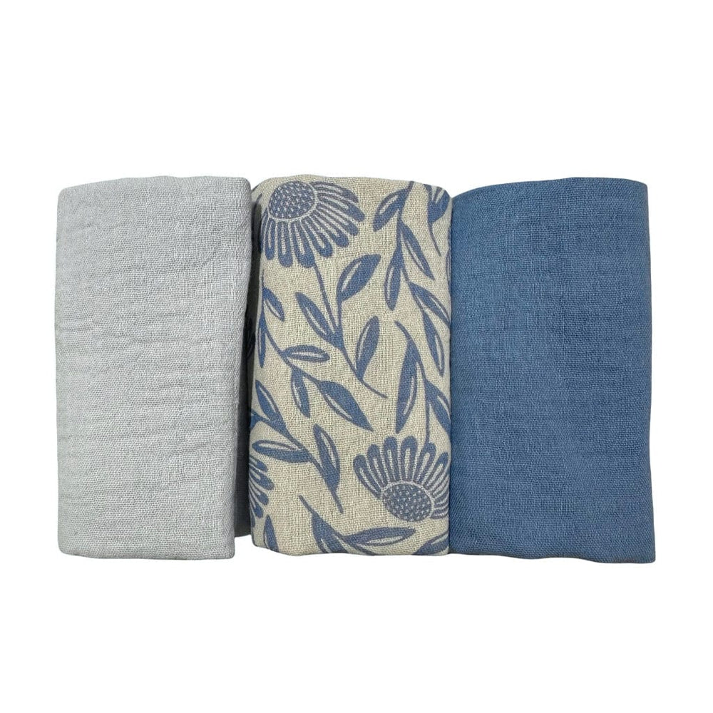Ecosprout Bath Towels & Washcloths Muslin Cloths 3pk: Blue Floral