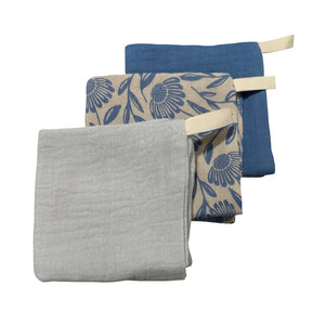 Ecosprout Bath Towels & Washcloths Muslin Cloths 3pk: Blue Floral