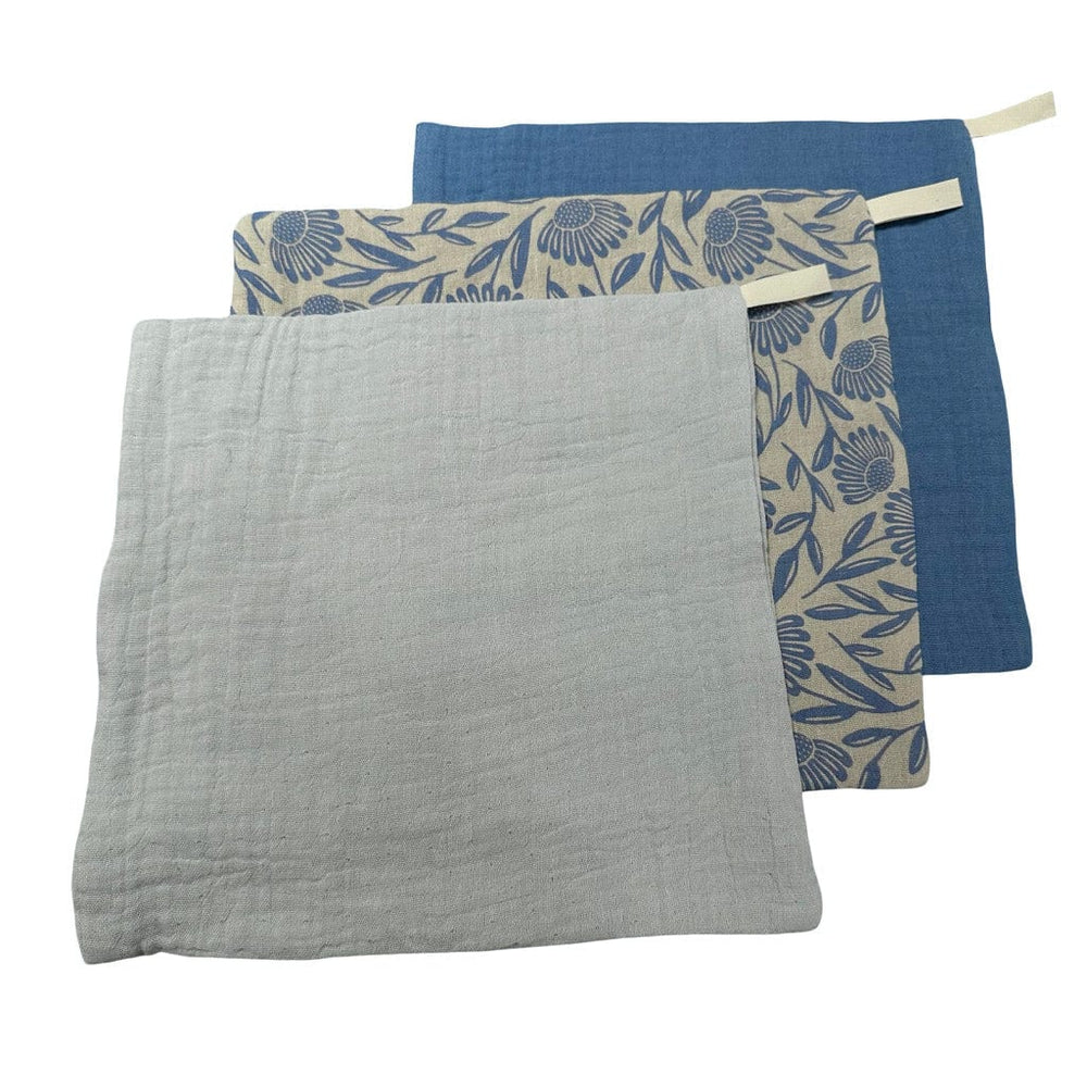 Ecosprout Bath Towels & Washcloths Muslin Cloths 3pk: Blue Floral