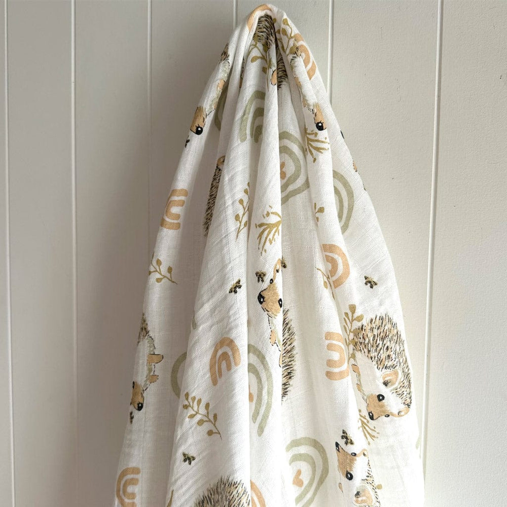Ecosprout Swaddling & Receiving Blankets Muslin Cotton Wrap : White Hedgehog