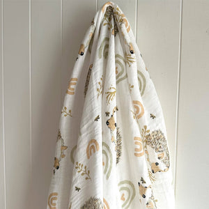 Ecosprout Swaddling & Receiving Blankets Muslin Cotton Wrap : White Hedgehog