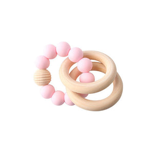 Ecosprout Baby Soothers Wooden Silicone Teether 2 Rings : Pink