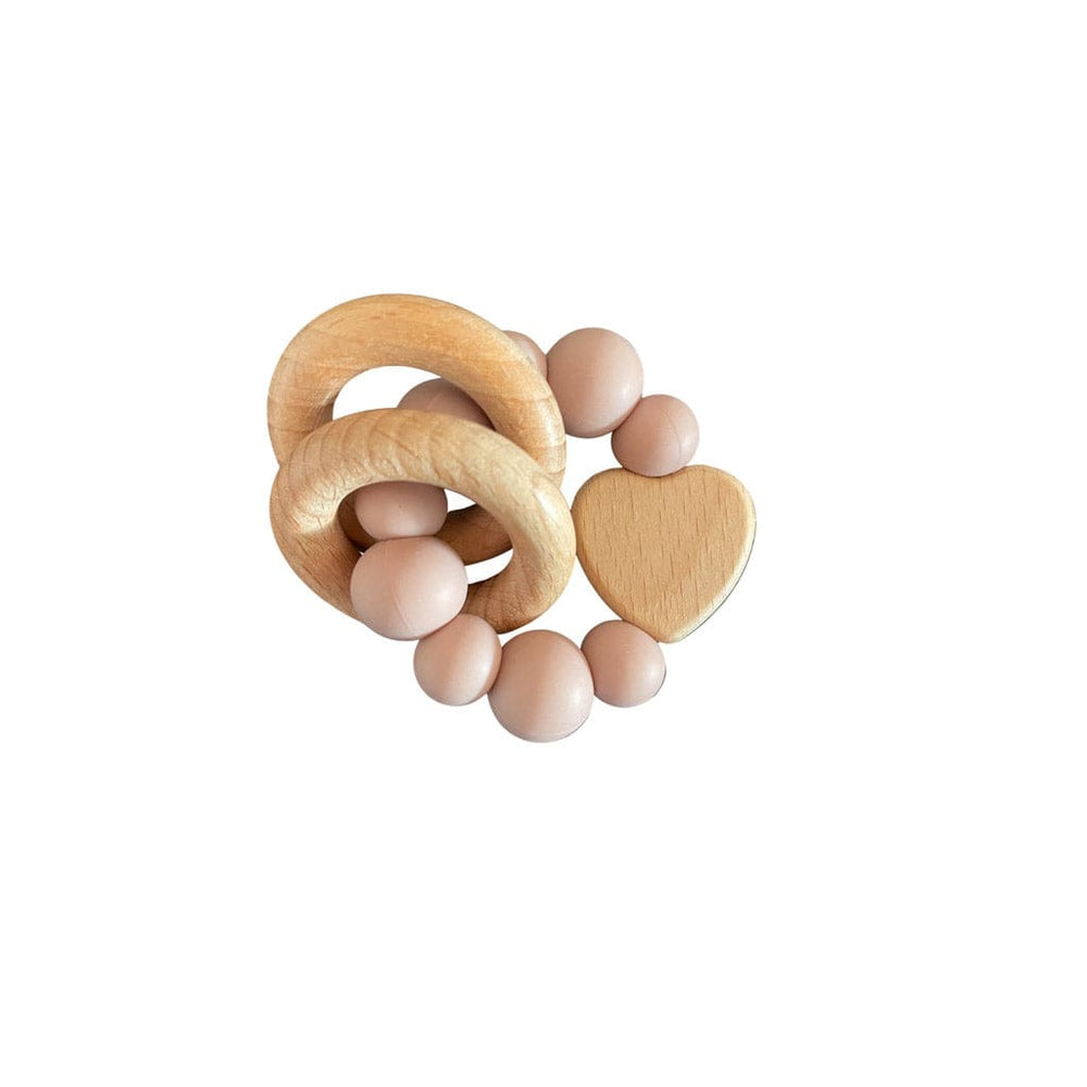 Ecosprout Teether Wooden Silicone Teether Ring Heart : Dusky Pink