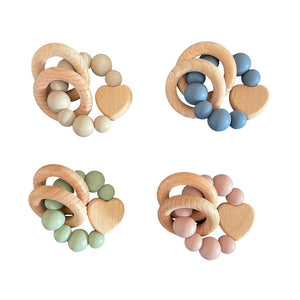 Ecosprout Teether Wooden Silicone Teether Ring Heart : Dusky Pink