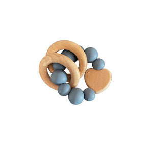 Ecosprout Teether Wooden Silicone Teether Ring Heart : Midnight
