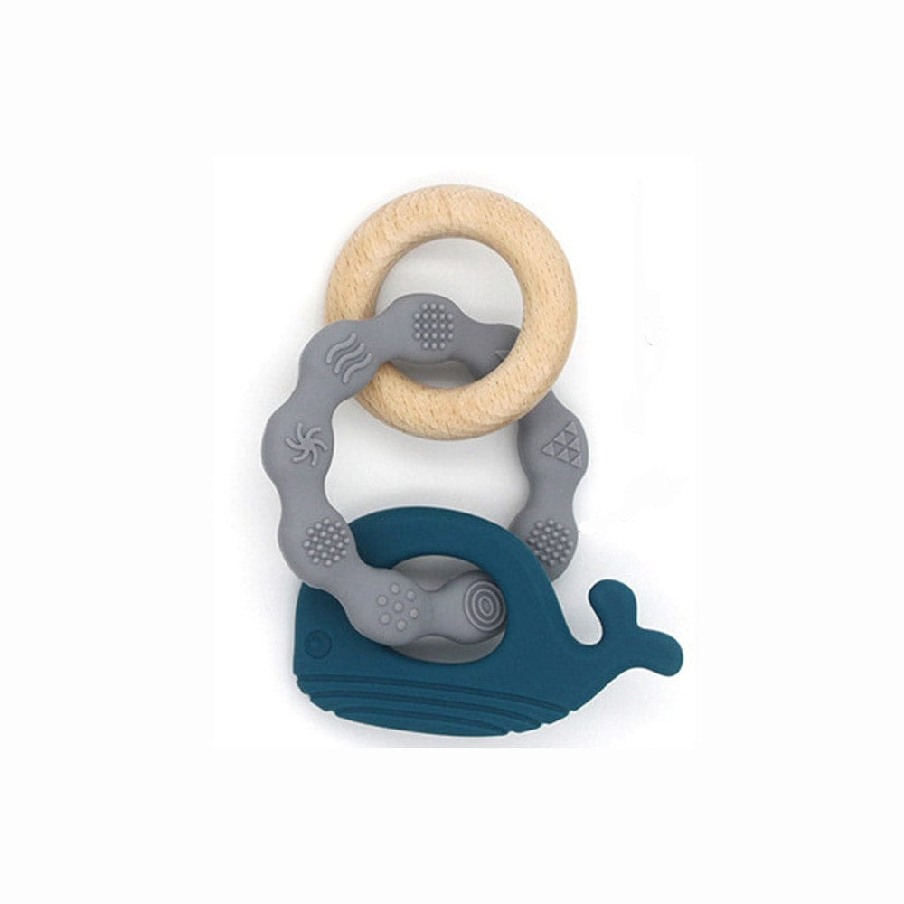 Ecosprout Baby Soothers Wooden Silicone Teether Ring Whale : Blue