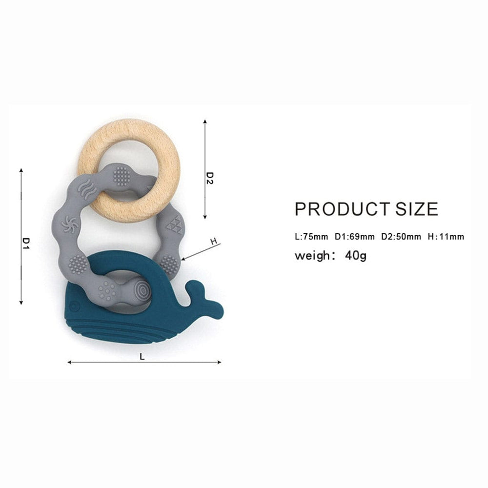 Ecosprout Baby Soothers Wooden Silicone Teether Ring Whale : Mauve