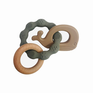 Ecosprout Baby Soothers Wooden Silicone Teether Ring Whale : Sage