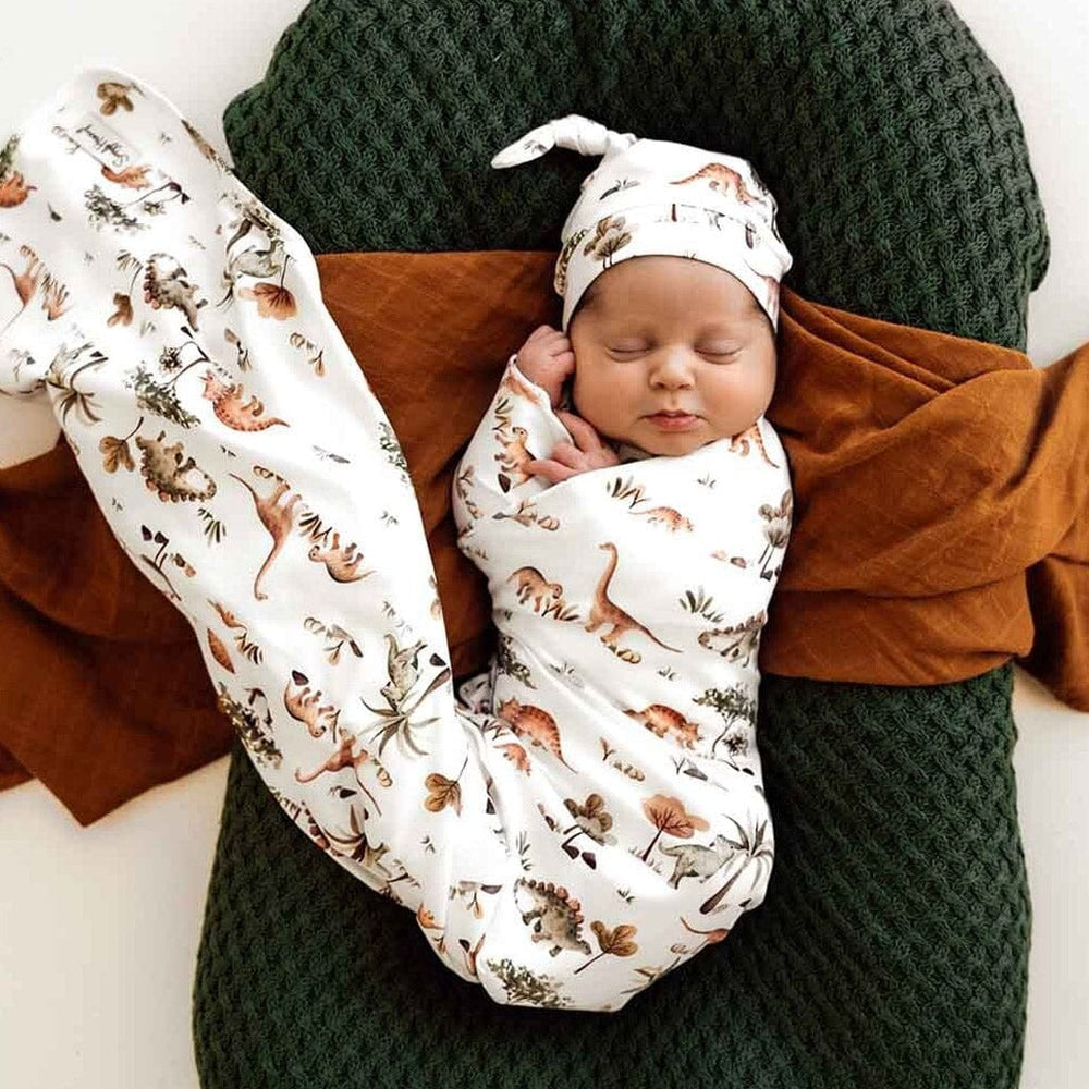 
            
                Load image into Gallery viewer, Snuggle Hunny Kids Swaddling &amp;amp; Receiving Blankets Jersey Wrap &amp;amp; Beanie Set : Dino
            
        