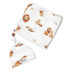 Snuggle Hunny Kids Swaddling & Receiving Blankets Jersey Wrap & Beanie Set : Lion