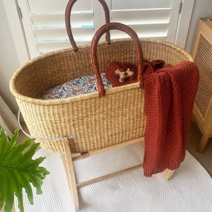 
            
                Load image into Gallery viewer, Bundle | Traditional African Moses Basket - Natural with Tan Handles Nursery Adinkra Designs 
            
        