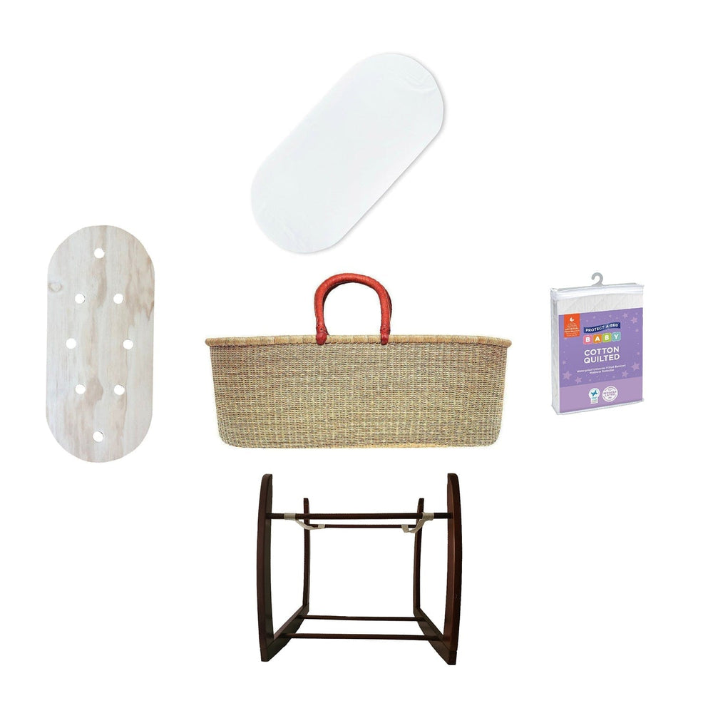 Adinkra Designs Nursery Bundle | Traditional Bolga Moses Basket - Tan