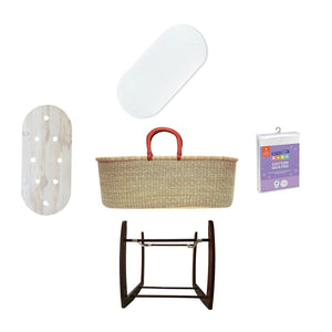 
            
                Load image into Gallery viewer, Adinkra Designs Nursery Bundle | Traditional Bolga Moses Basket - Tan
            
        