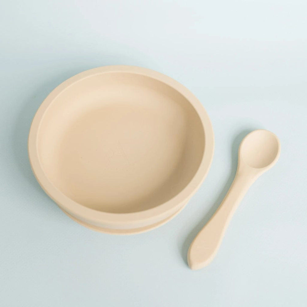 Ash & Co Nursing & Feeding Silicone Suction Bowl & Spoon : Sand