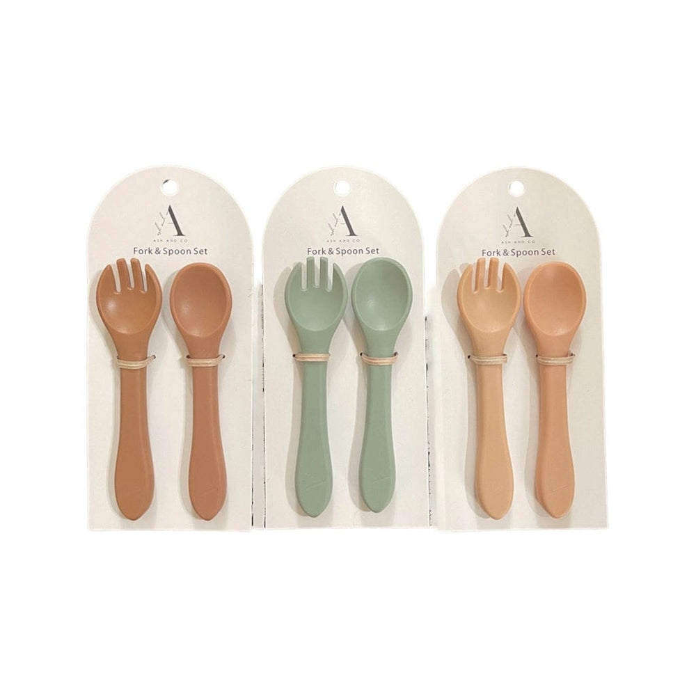 Ash & Co Nursing & Feeding Silicone Two Piece Cutlery Set : Apricot