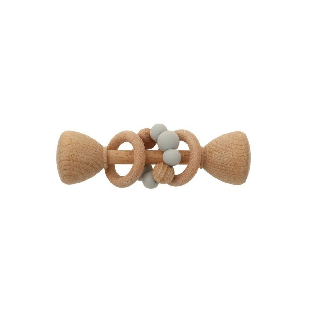 
            
                Load image into Gallery viewer, Montessori Toy - Wooden Rattle with 2 Wood Rings : Grey Toys Ecosprout 
            
        