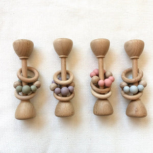 Montessori Toy - Wooden Rattle with 2 Wood Rings : Mauve Toys Ecosprout 