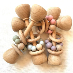 Montessori Toy - Wooden Rattle with 2 Wood Rings : Sage Toys Ecosprout 