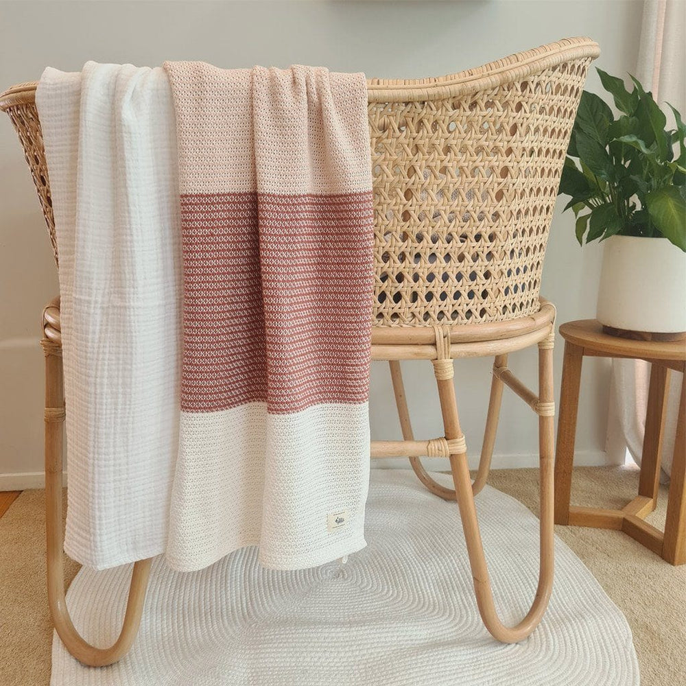 Organic Cotton Cellular Bassinet Blanket : Blush Stripe Blanket Ecosprout 