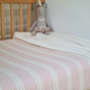 Organic Cotton Cellular Cot Blanket : Powder Puff/Natural Stripe Blanket Ecosprout 
