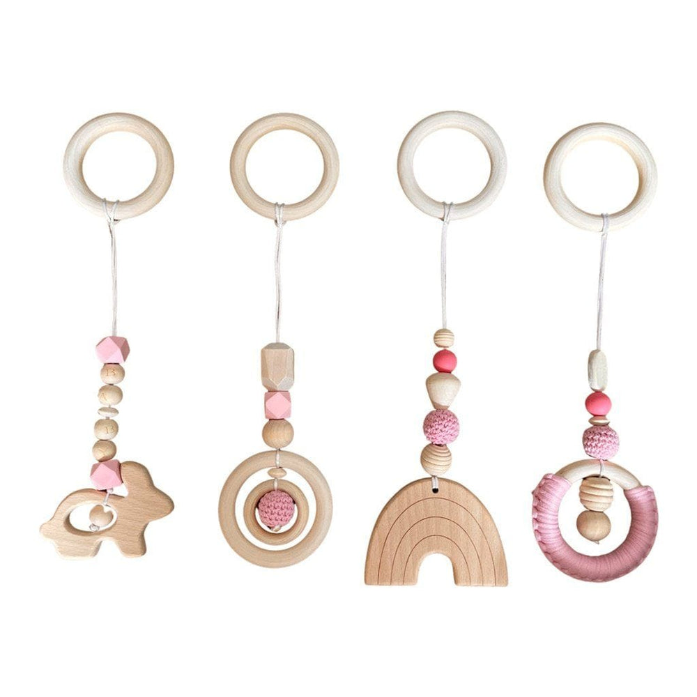 Ecosprout Playgym 4 Piece Set with a Wooden Rainbow in Pink tones