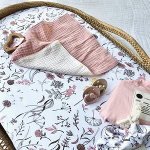
            
                Load image into Gallery viewer, Bamboo Jersey Fitted Bassinet Sheet : Wild Meadow Pink Sheet Luna&amp;#39;s Treasures 
            
        