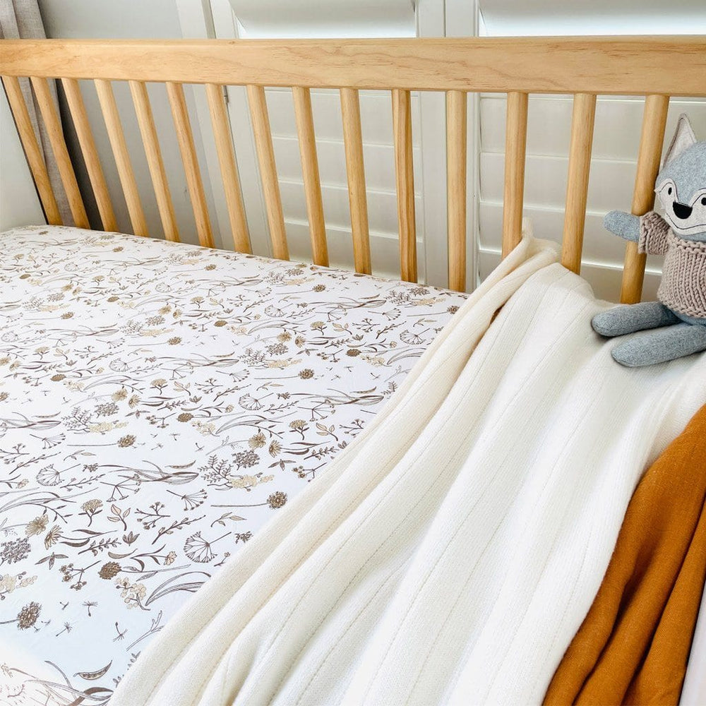 Bamboo Jersey Fitted Cot Sheet : Wild Meadows Neutral Sheet Luna's Treasures 