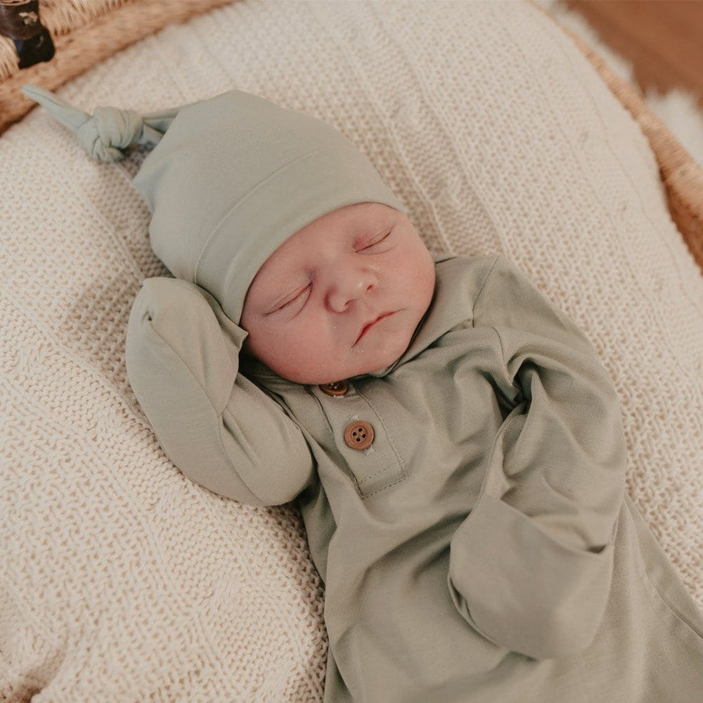 
            
                Load image into Gallery viewer, Knotted Hem Newborn Gown : Soft Sage Luna&amp;#39;s Treasures 
            
        