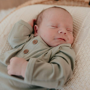 
            
                Load image into Gallery viewer, Knotted Hem Newborn Gown : Soft Sage Luna&amp;#39;s Treasures 
            
        