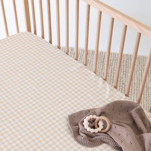Mulberry Threads Sheet Organic Bamboo Cot Fitted Sheet : Oat Gingham